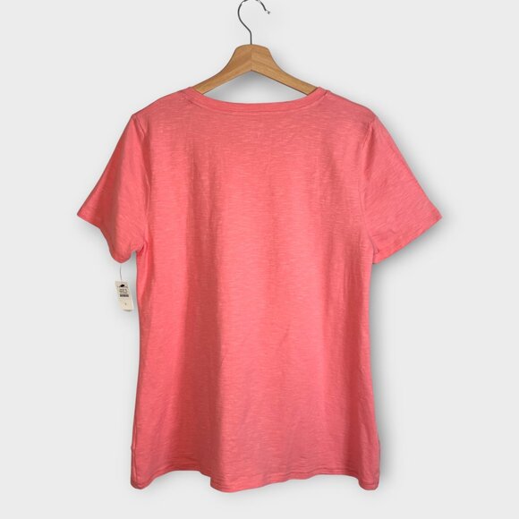 T by Talbots T-shirt LARGE Knot Front Coral Yoga Workout Activewear NEW - Picture 2 of 7